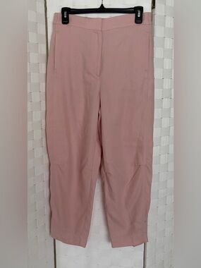 Zara Blush Pink Cropped Pleated Knee Pants with Buttoned Ankle Strap in Back Sm.